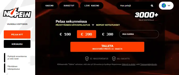 Parasta pikakasinoa - Nopein