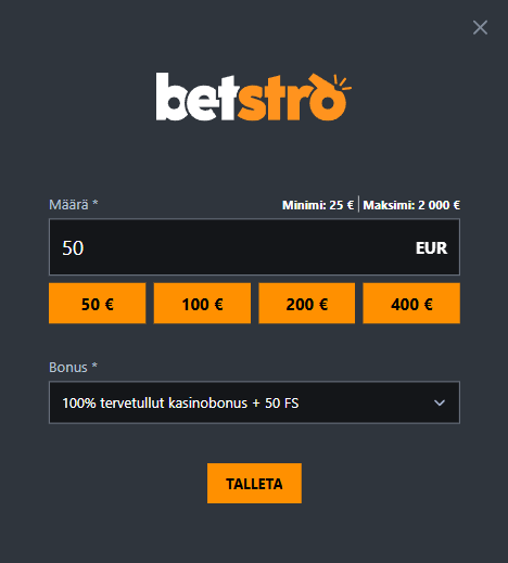 Betstro Casino talletus Betstro Casino talletus