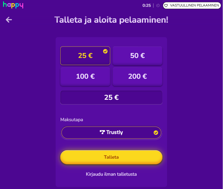 Happy Casino talletus
