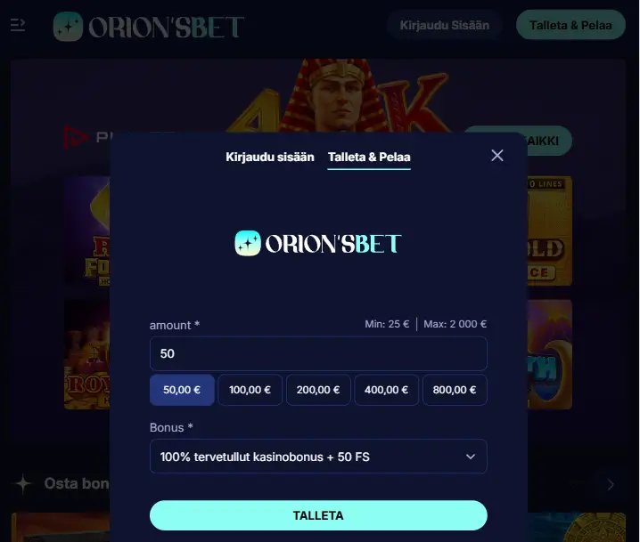 OrionsBet Casino talletus