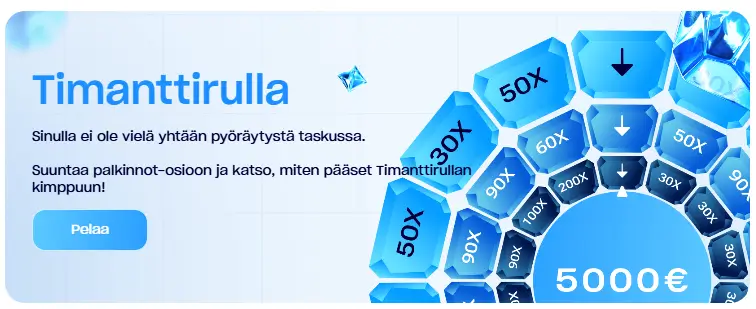 Pelaanyt – Timanttirullasta 5 000€ käteistä Pelaanyt – Timanttirullasta 5 000€ käteistä