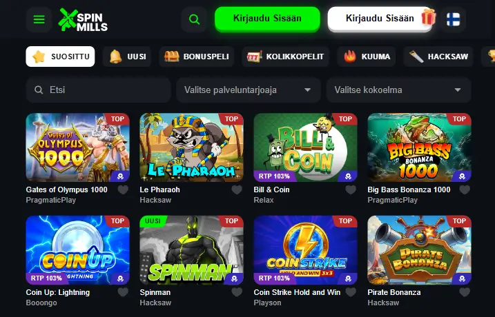 SpinMills Casino pelit