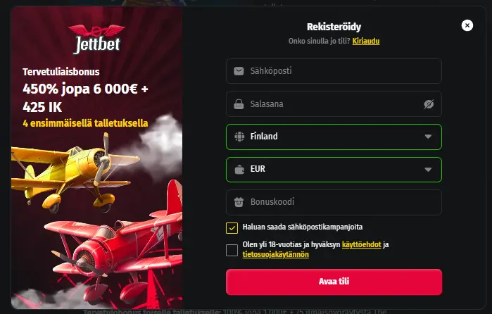 Jettbet Casino rekisteröimisestä
