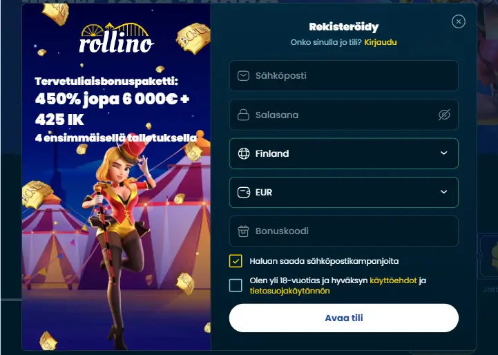 Rollino Casino rekisteröimisestä