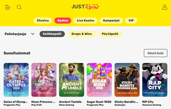 JustSpin Casino pelit