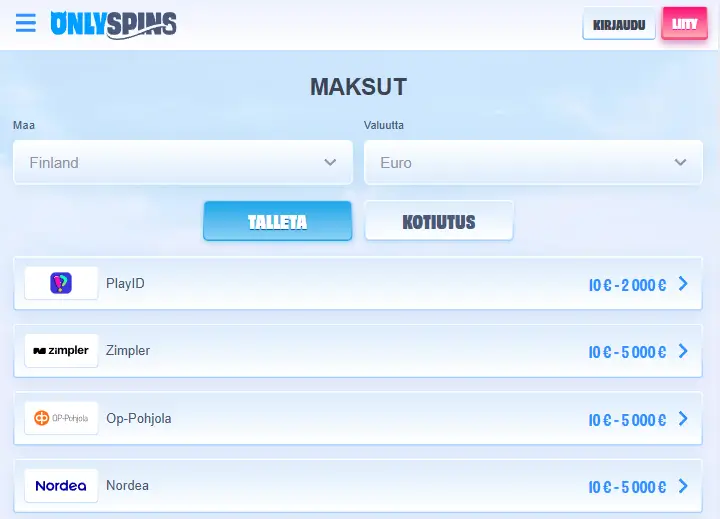 OnlySpins Casino talletus
