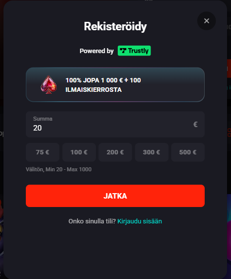 RoosterBet talletus RoosterBet talletus