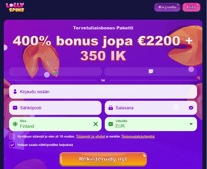 LollySpins Casino rekisteröimisestä