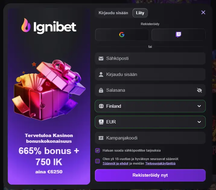 Ignibet Casino rekisteröimisestä ja talletus