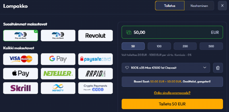 SpinHub Casino talletus