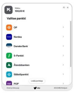 Viljo talletus - vaihe 2 - valitse listalta oma pankkisi