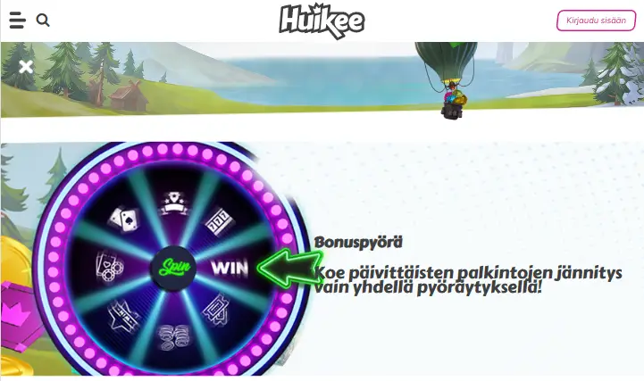 Huikee – Bonuspyörästä palkinto päivittäin