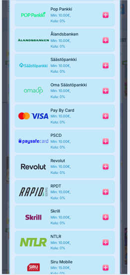 Mastercard talletus - vaihe 3 - Siirry kasinon kassalle ja valitse maksutapojen listasta Mastercard