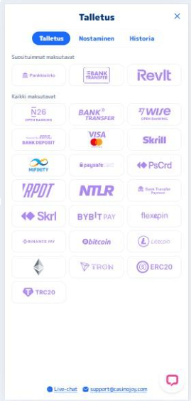 MiFinity talletus - vaihe 2 - Valitse MiFinity maksutapojen joukosta