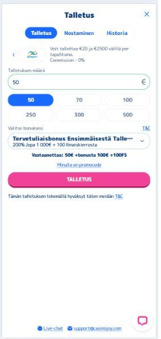 MiFinity talletus - vaihe 3 - Syötä talletettava summa