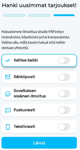 MiFinity-tilin luominen - vaihe 3 - Hyväksy MiFinityn markkinointiehdot