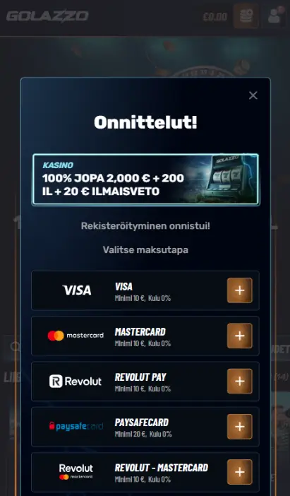 Golazzo Casino talletus