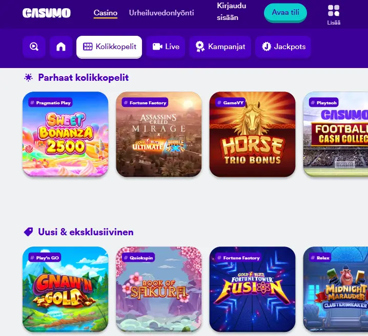 Casumo Casino pelit