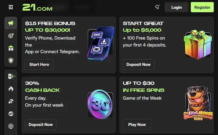21.com Casino bonus