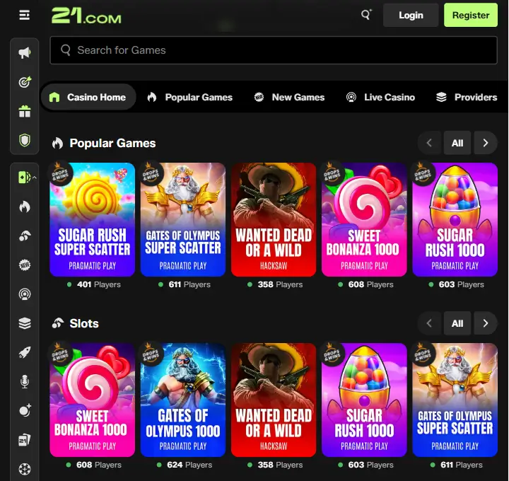 21.com Casino pelit