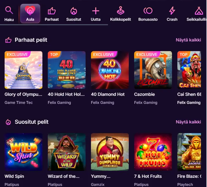 OnlyWin Casino pelit