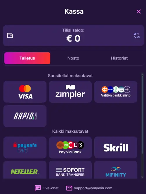 OnlyWin Casino talletus
