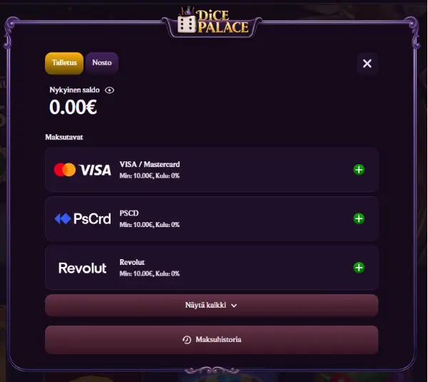 DicePalace Casino talletus DicePalace Casino talletus