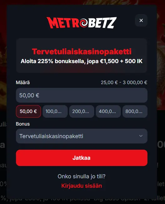 Metrobetz Casino talletus