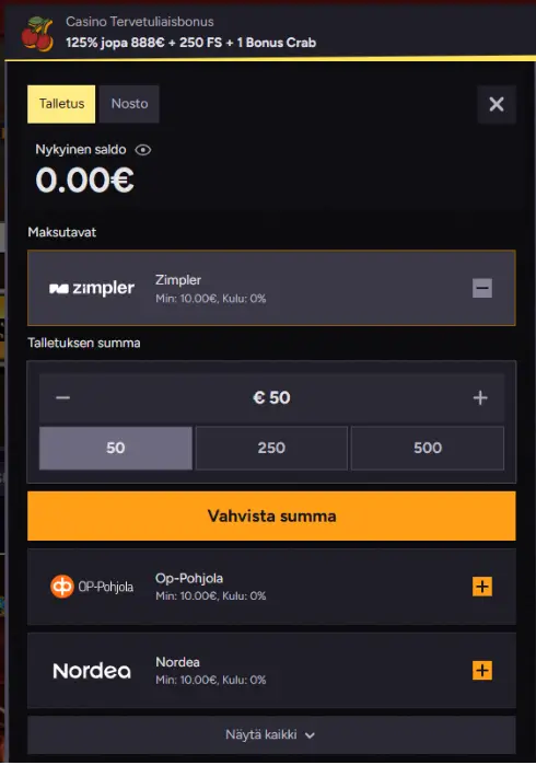 Wintino Casino talletus
