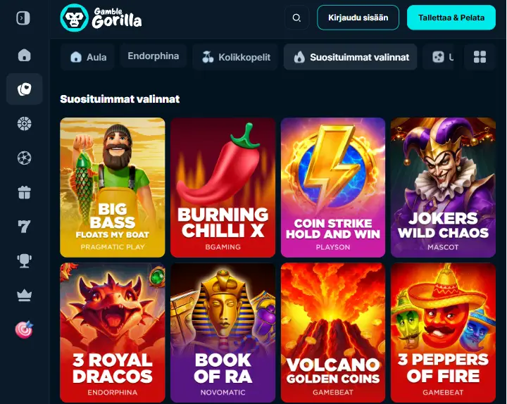 GambleGorilla Casino pelit