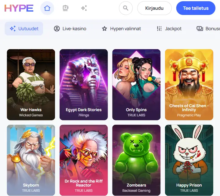 Hype Kasino pelit